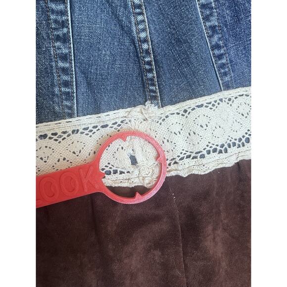 VTG Gap Upcycled Denim & Brown Fringe Skirt Women Sz 16 Western Cowgirl USA - Picture 5 of 11